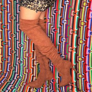 Thigh high tan high heel boots